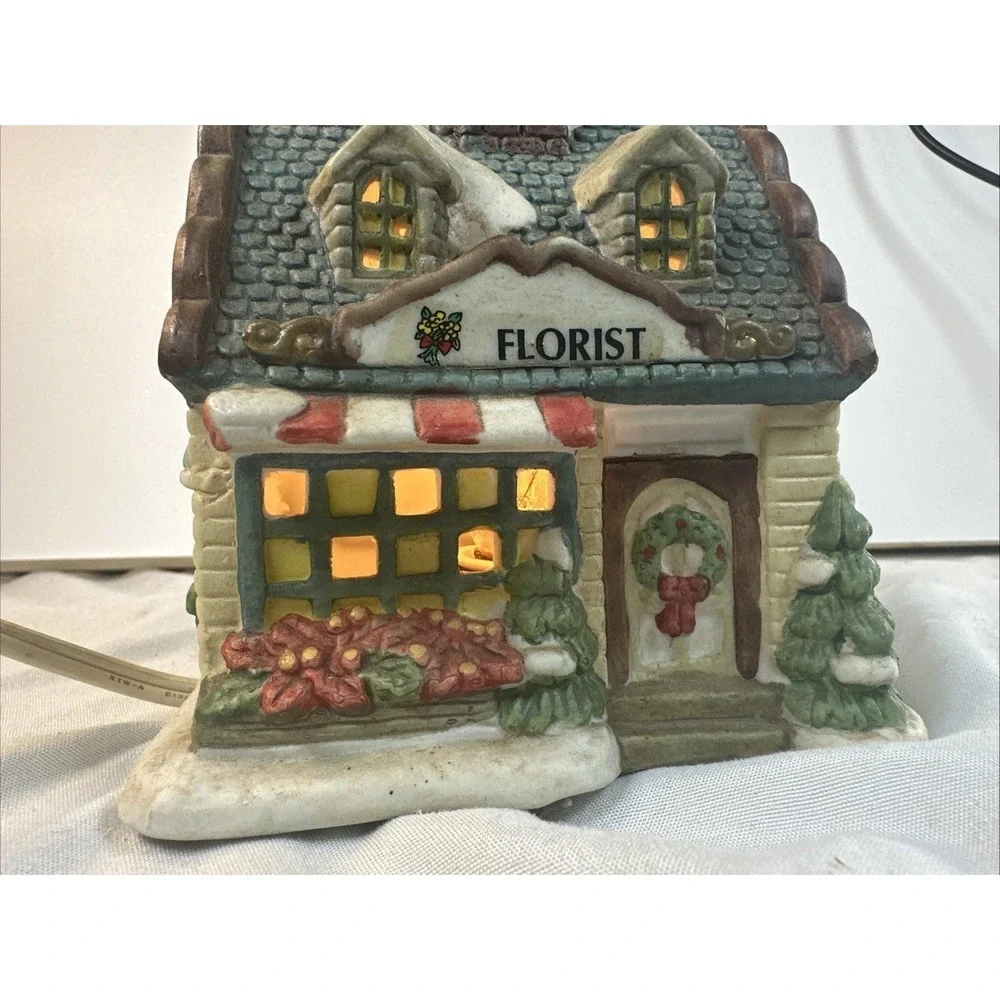 Vintage Christmas Collection Porcelain Lighted House - Flower Shop c 1995